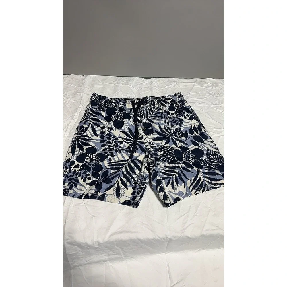 Nautica Mens Blue Floral Print Swim Trunks Size Medium Tropical Beach Shorts